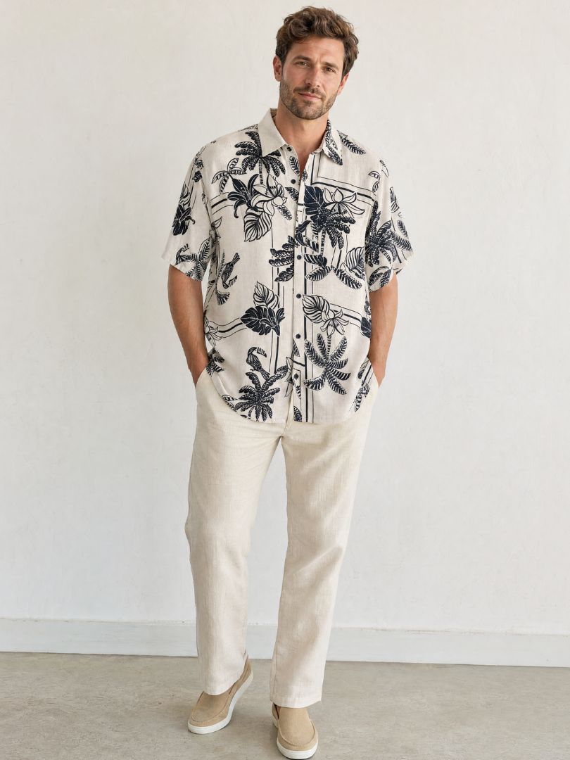 Guayabera Hombre Tropical Crudo/Negro 100% Viscosa
