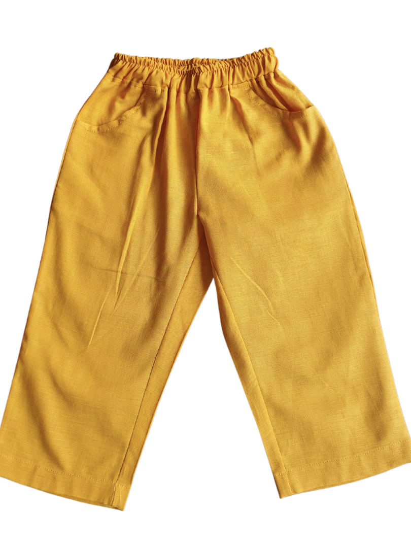 Pantalón niño 100% Lino color mostaza