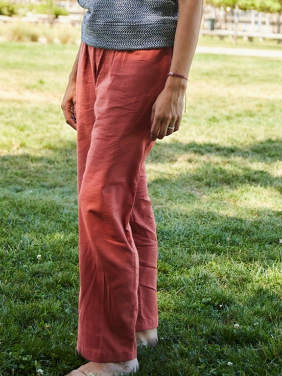 Pantalón Mujer 100% Lino color Terracota