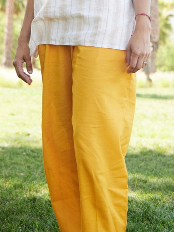 Pantalón Mujer 100% Lino color Mostaza