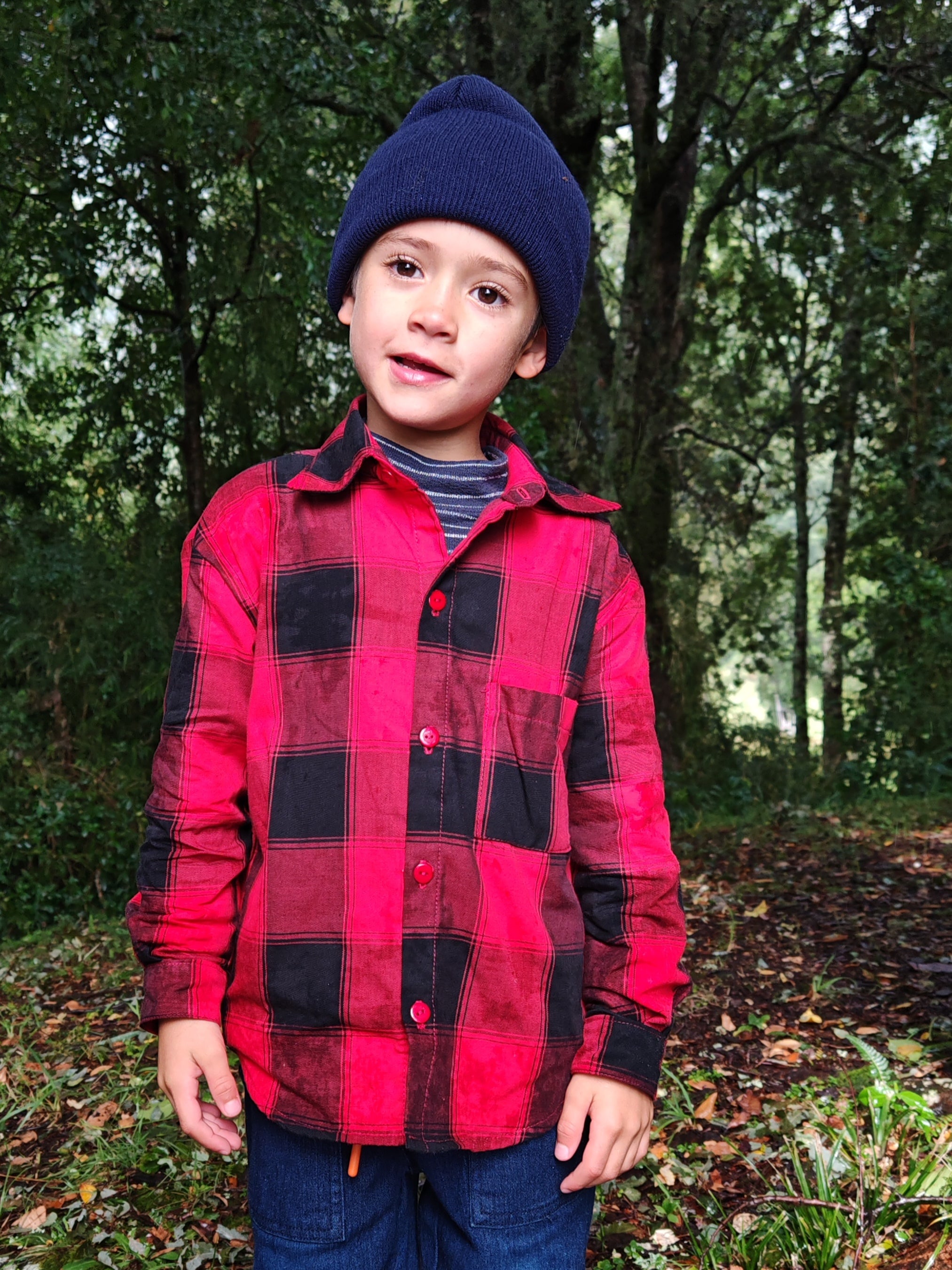 Camisa niño Franela Aurelio cuadros rojo con negro