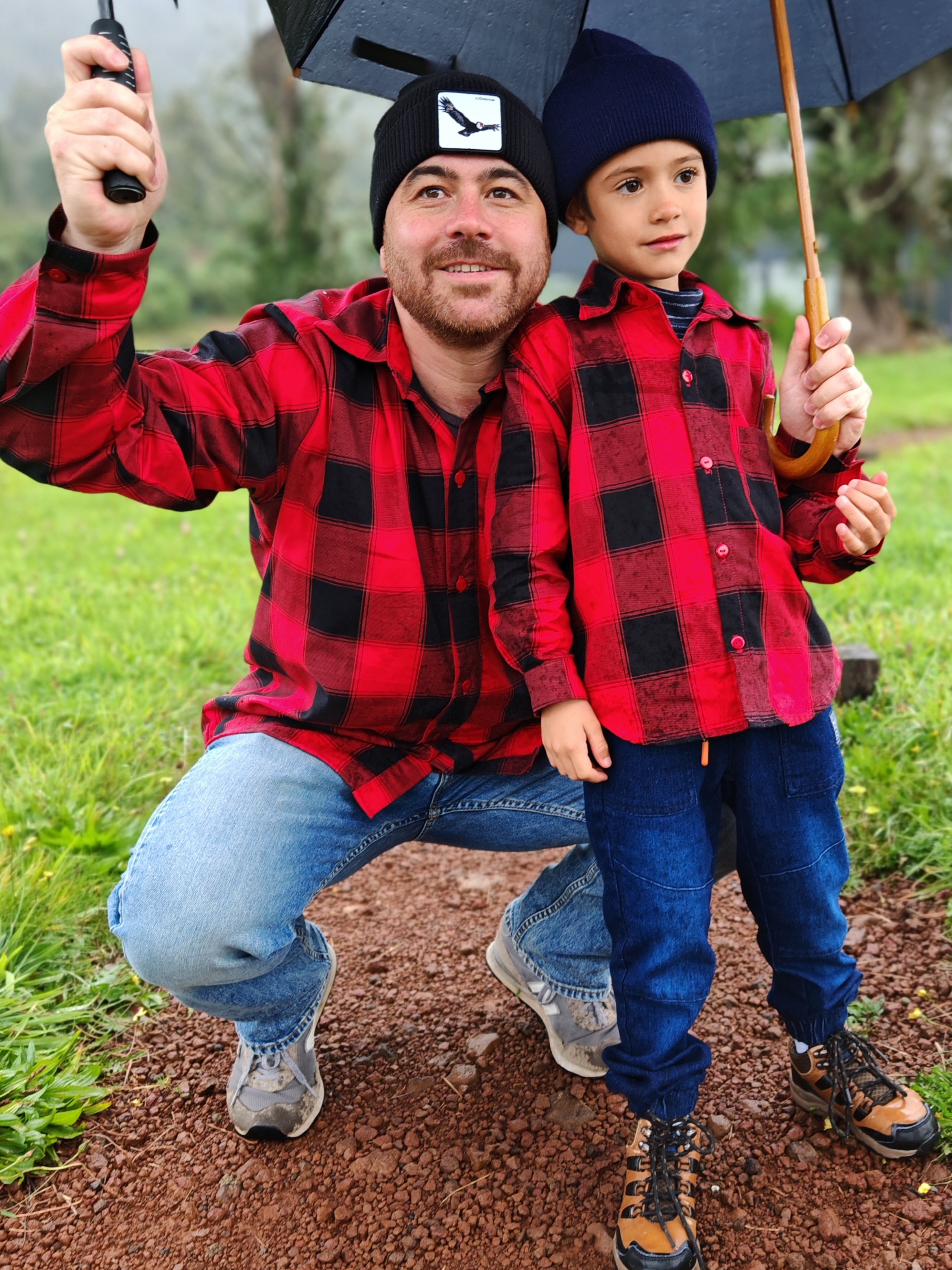 Camisa niño Franela Aurelio cuadros rojo con negro