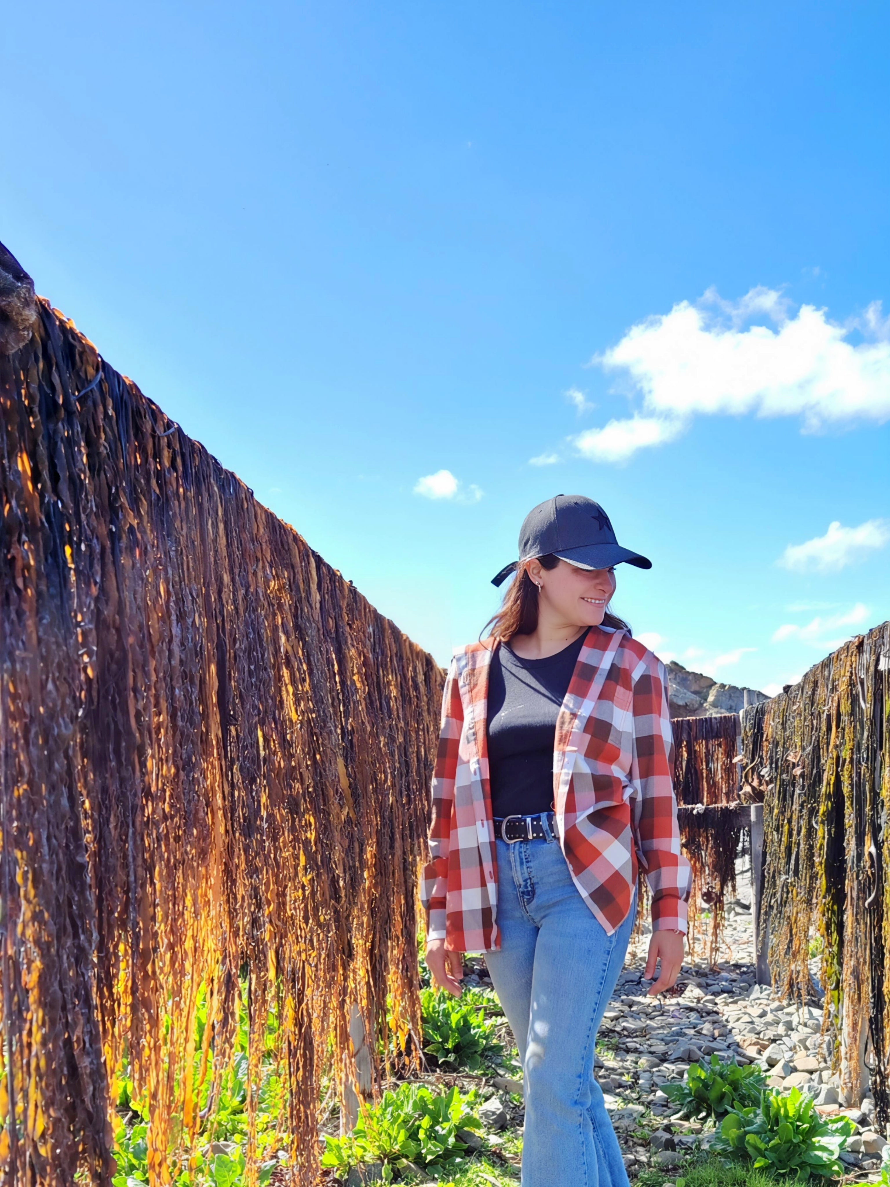 Camisa con capucha Mujer 100% algodón franela cuadros terracota con blanco