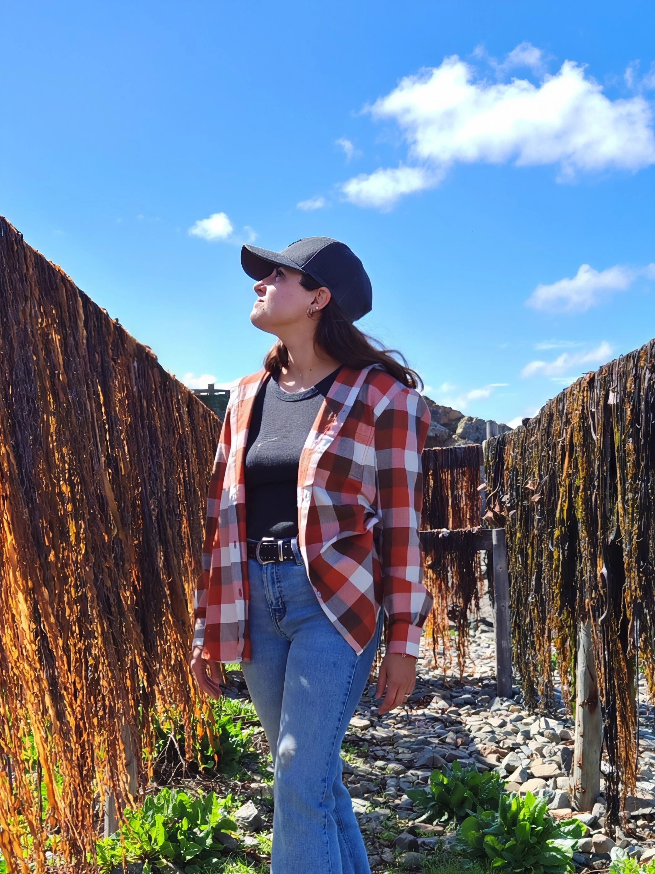 Camisa con capucha Mujer 100% algodón franela cuadros terracota con blanco