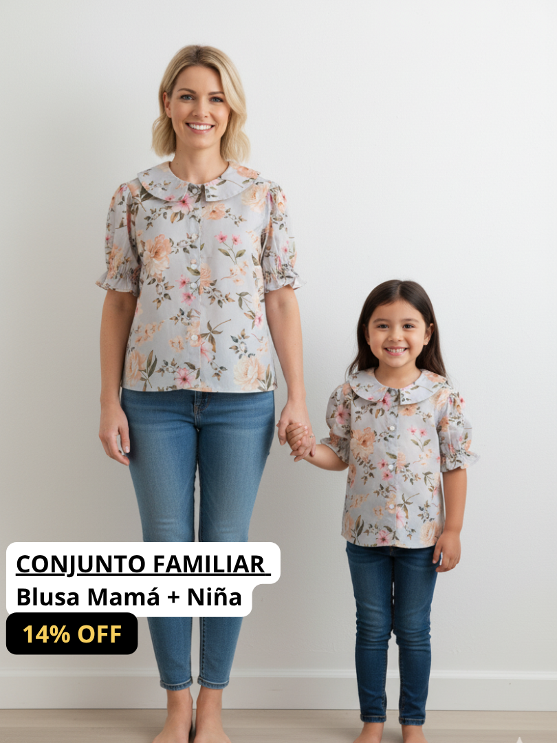 Pack 2 Blusas Mamá + Hija cuello Bebe Flores