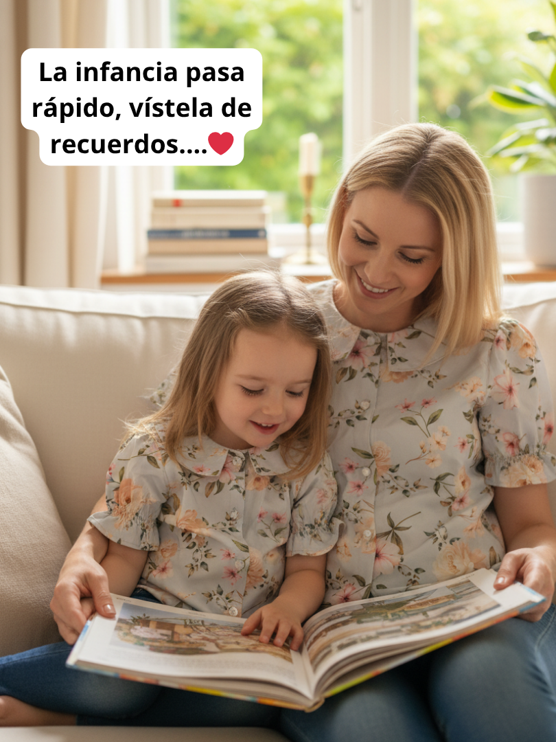 Pack 2 Blusas Mamá + Hija cuello Bebe Flores