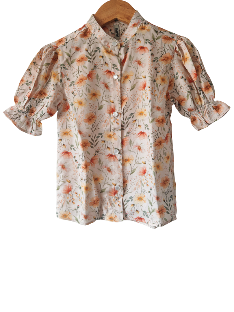 Blusa niña Flores cuello Mao 100% Viscosa