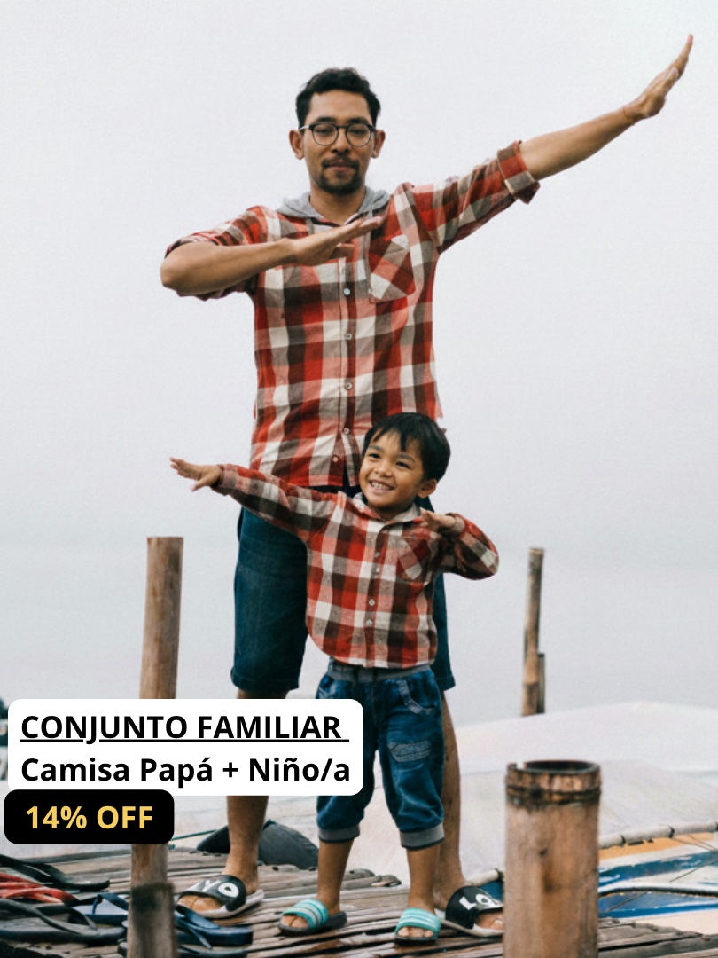 Pack 2 Camisas Gustavo Papá +  Hijo/a cuadros terracota con blanco