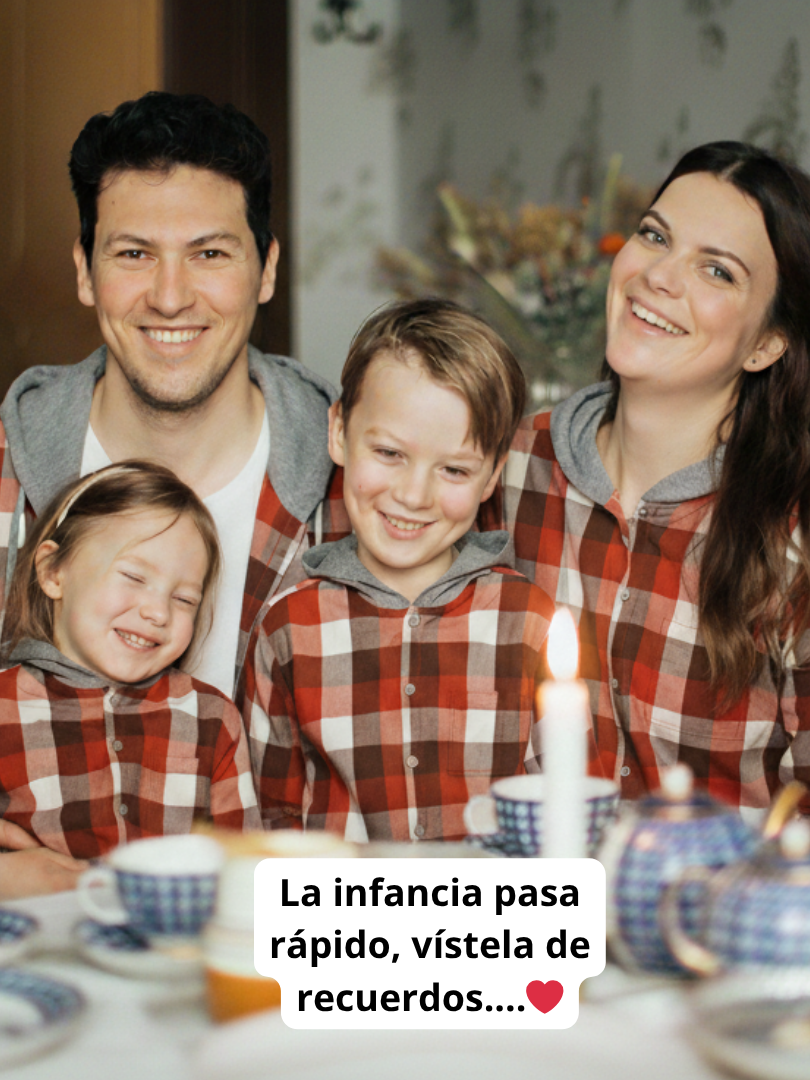 Pack 2 Camisas con capucha Mamá + hijo/a cuadros terracota con blanco