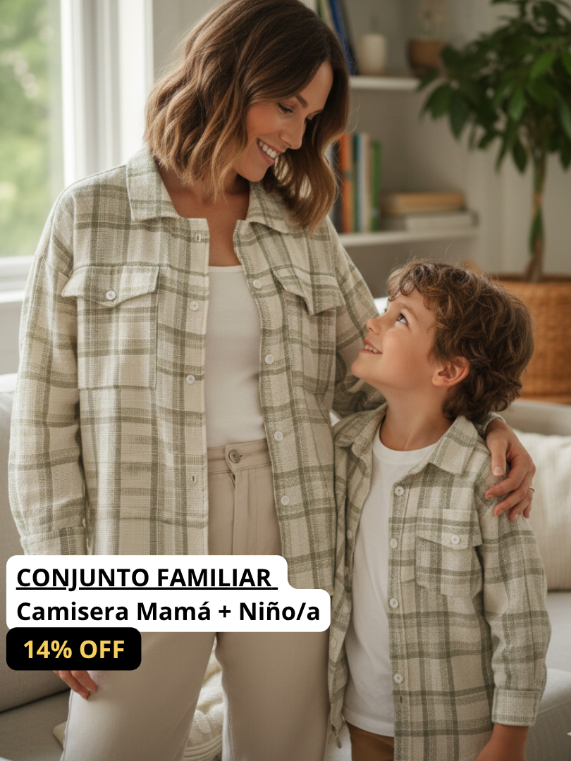 Pack 2 Chaquetas Camisera Mamá + Hijo/a color verde con blanco