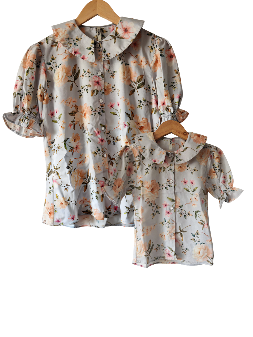 Pack 2 Blusas Mamá + Hija cuello Bebe Flores