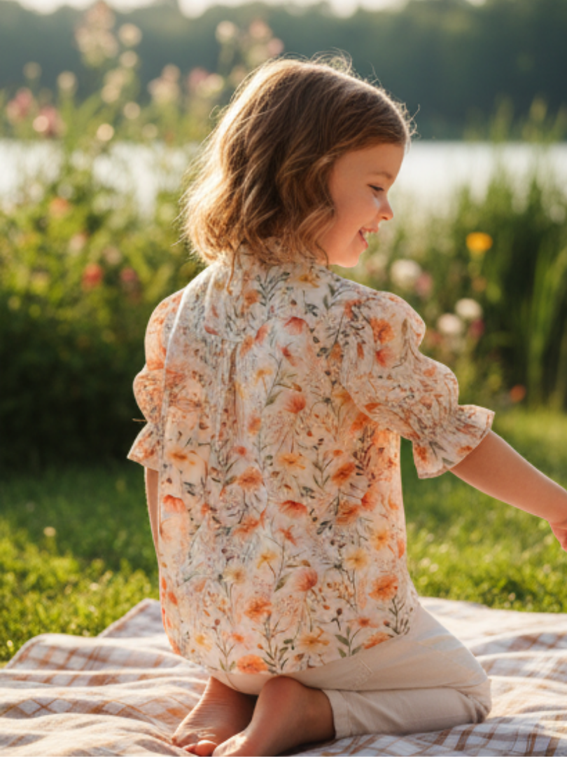 Blusa niña Flores cuello Mao 100% Viscosa