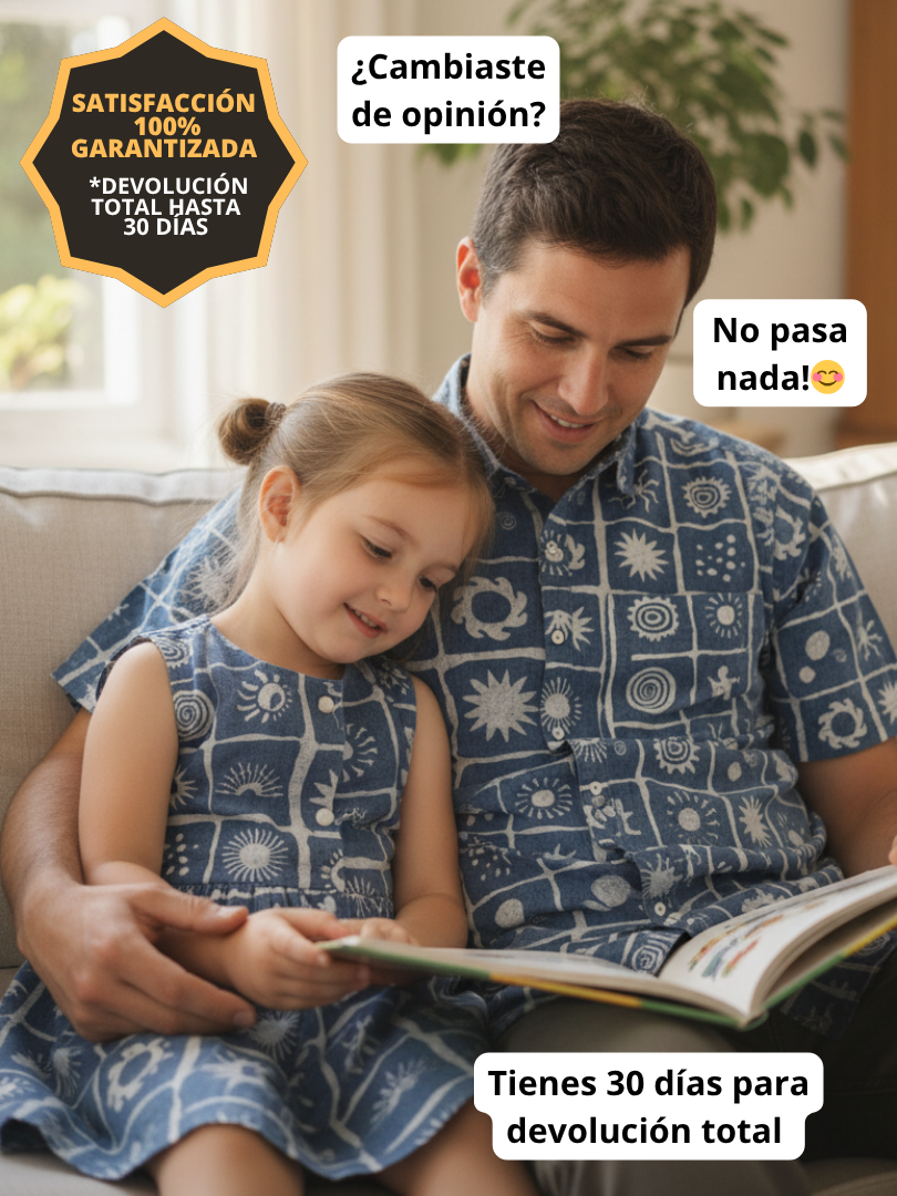 Pack Guayabera Alfonsino Papá + Vestido Alfonsino hija estampado artesanal