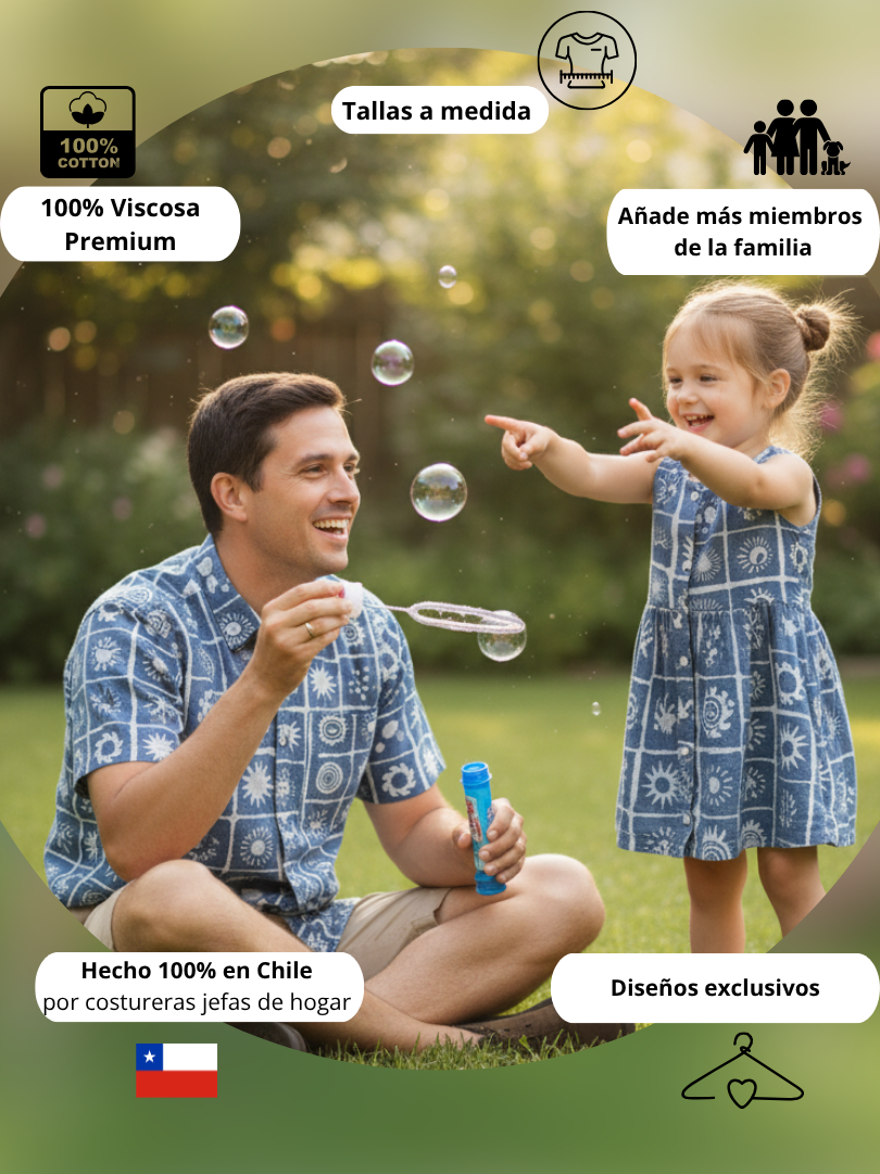 Pack Guayabera Alfonsino Papá + Vestido Alfonsino hija estampado artesanal