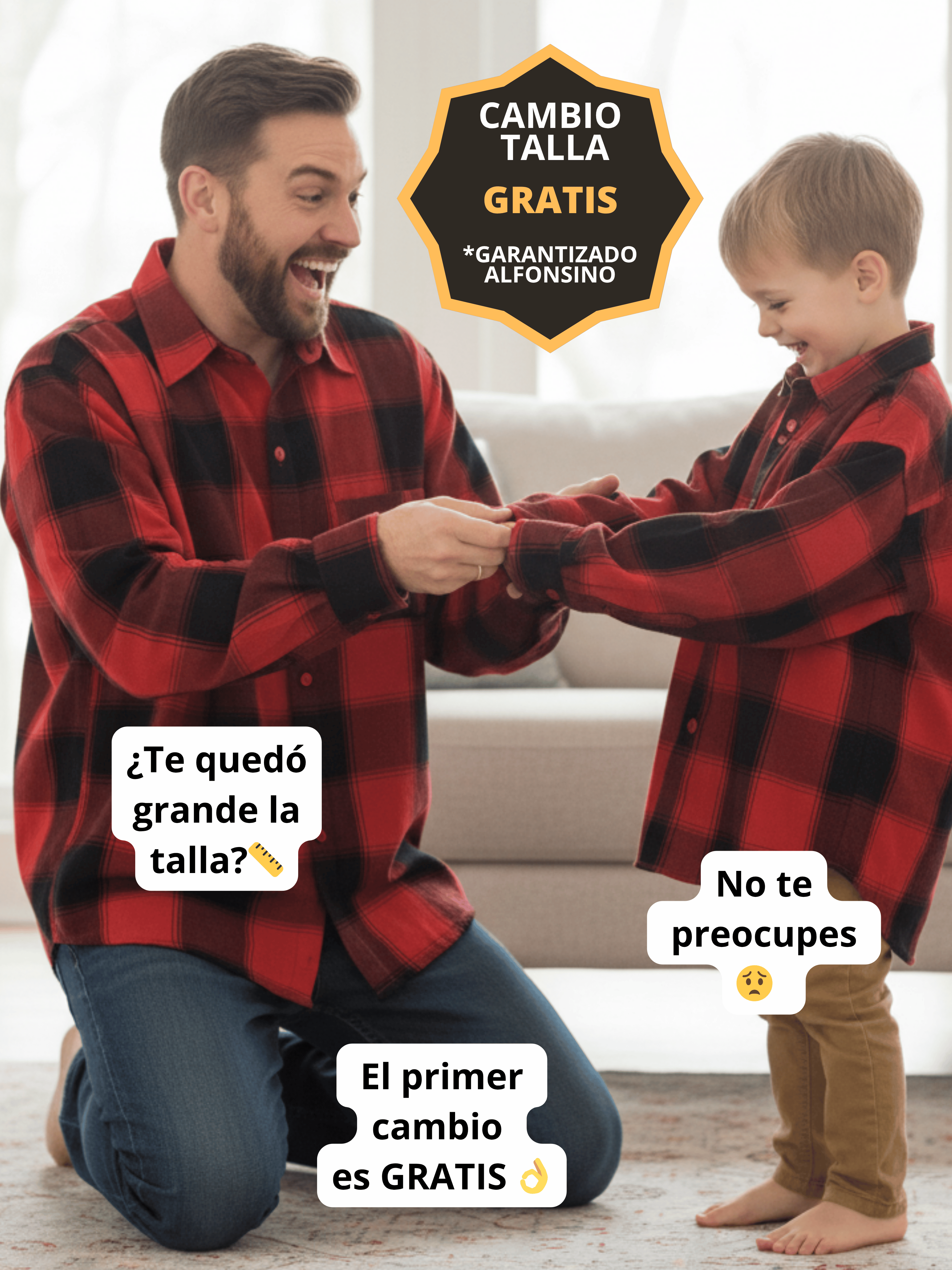 Pack 2 Camisas Aurelio Papá + Hijo cuadros rojo con negro