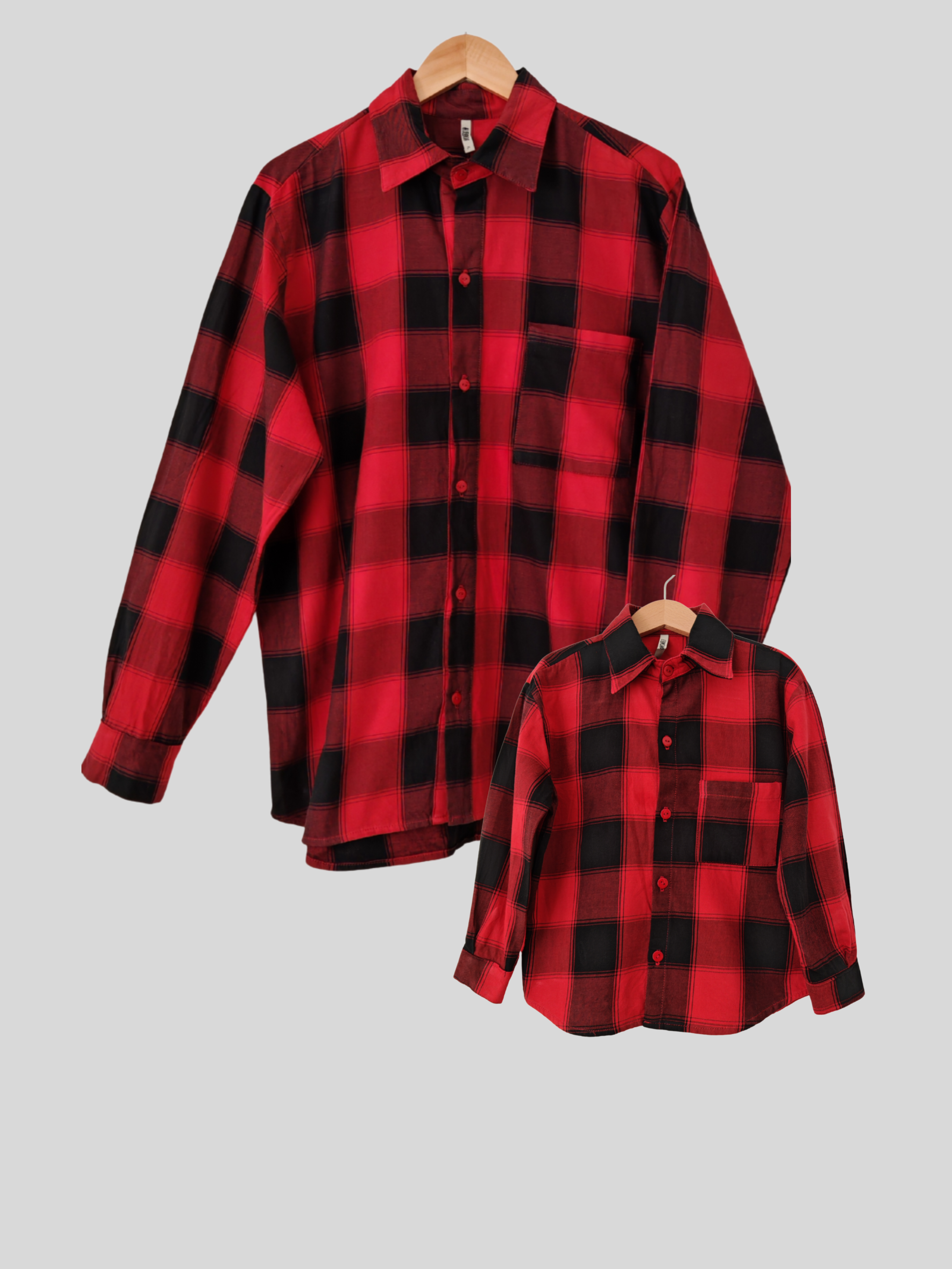 Pack 2 Camisas Aurelio Papá + Hijo cuadros rojo con negro