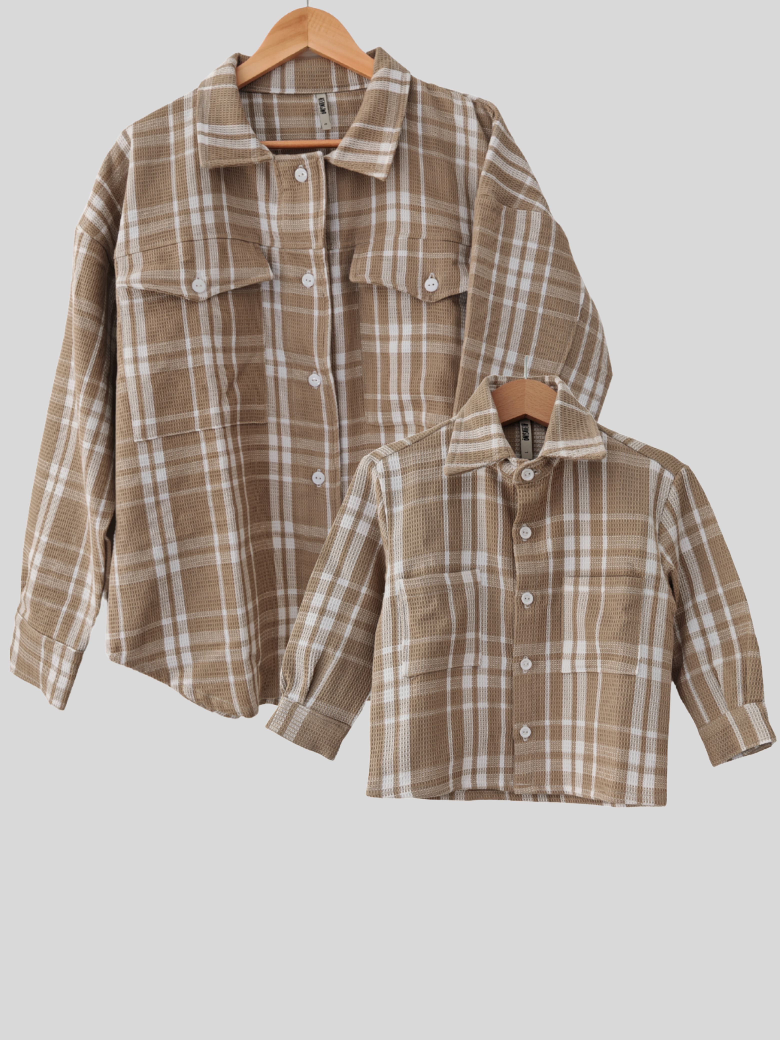 Pack 2 Camiseras Mamá + hijo/a | Cuadrillé Beige/blanco | 100% Algodón