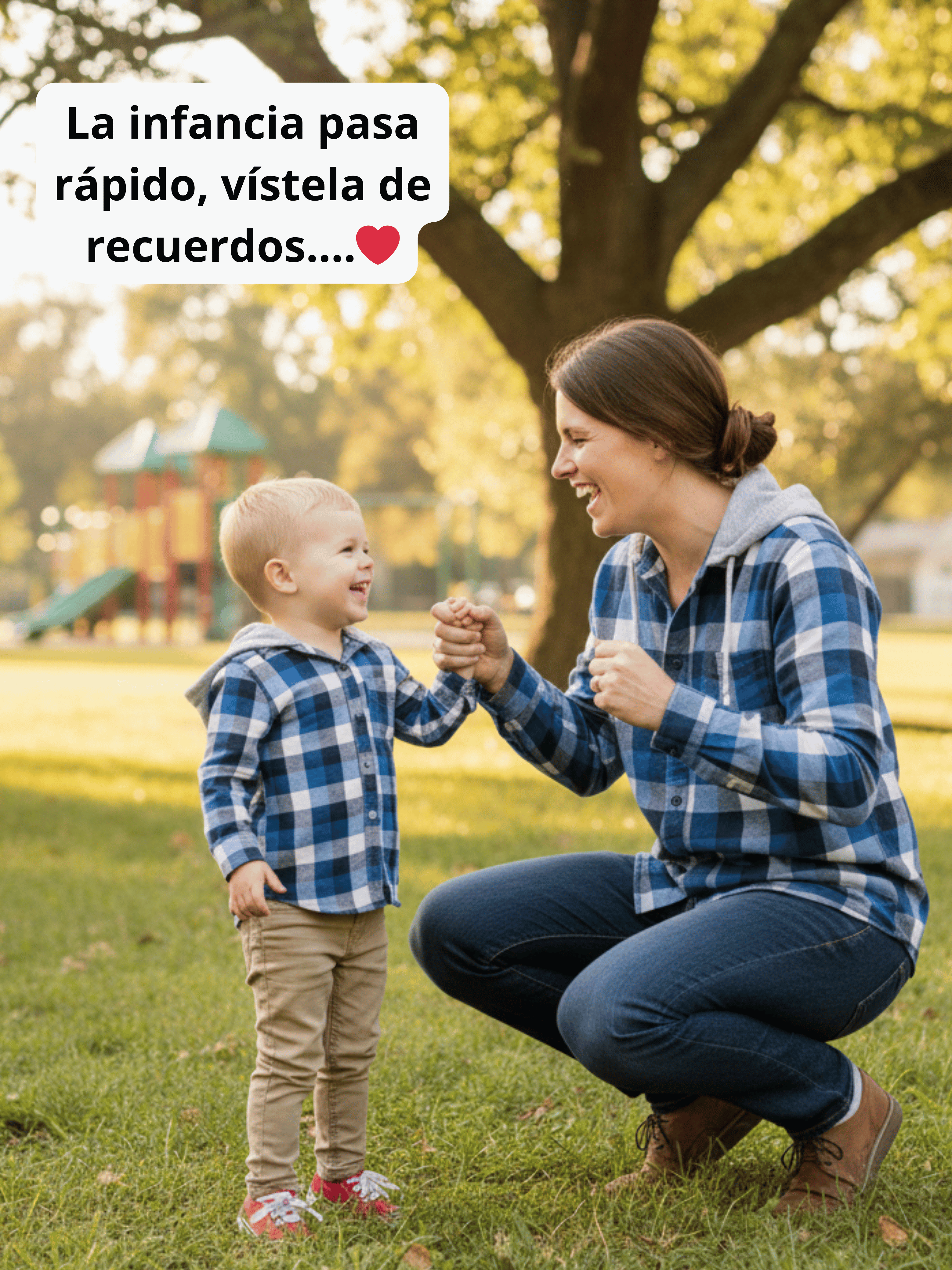 Pack 2 Camisas con capucha Mamá + hijo/a cuadros azul con blanco