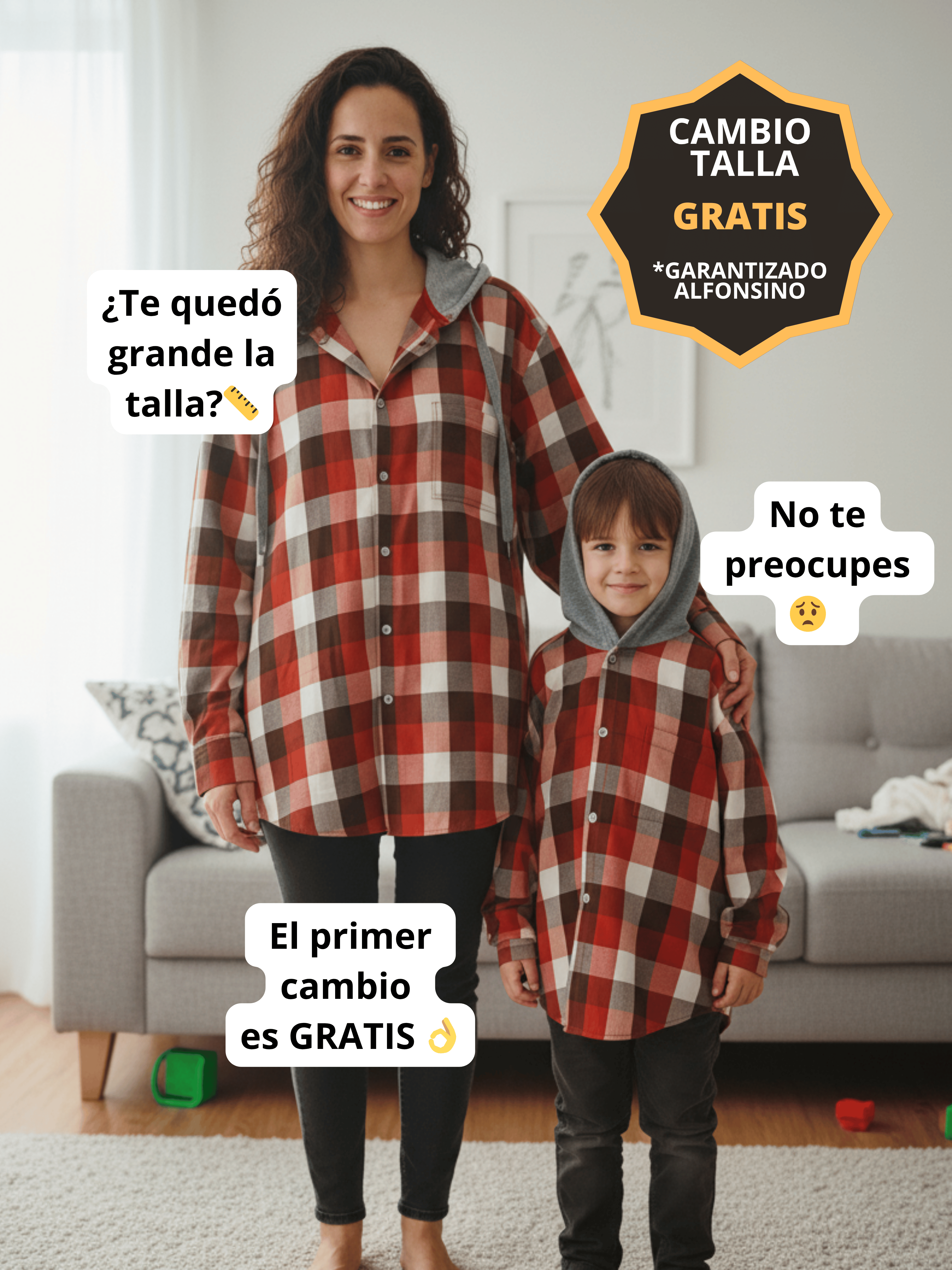 Pack 2 Camisas Gustavo Papá +  Hijo/a cuadros terracota con blanco