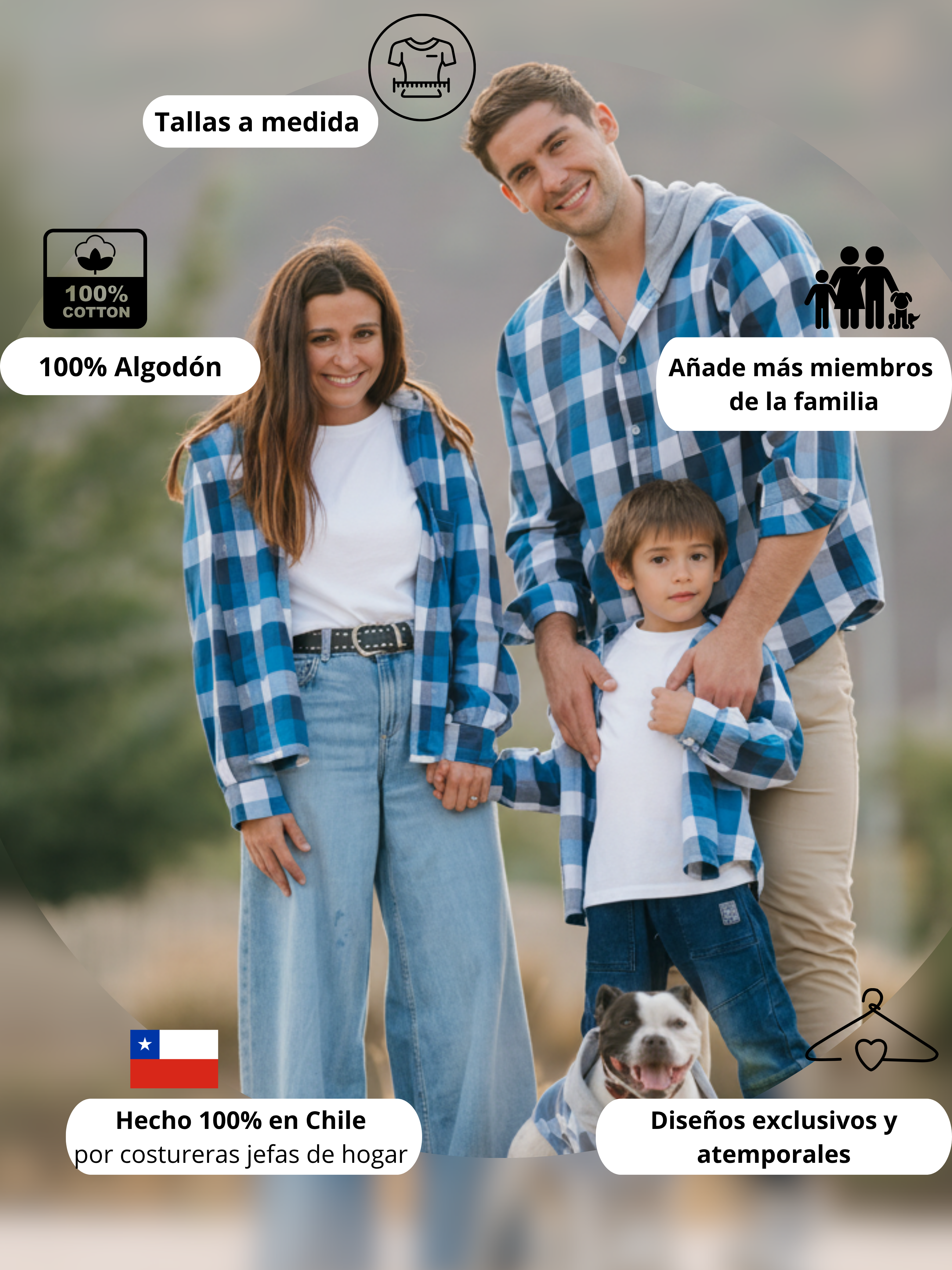 Pack 2 Camisas con capucha Papá + hijo/a cuadros azul con blanco