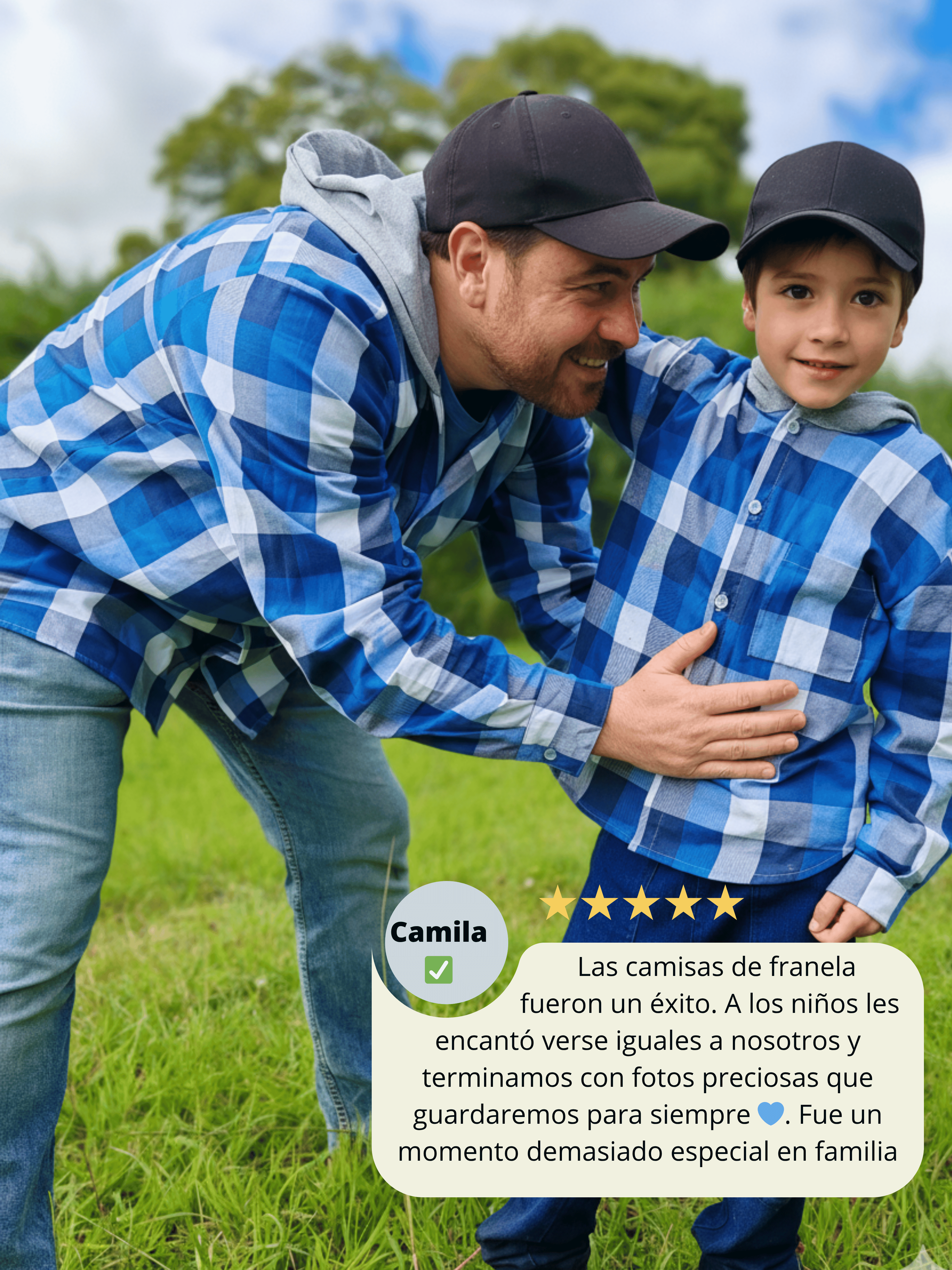 Pack 2 Camisas Gustavo Papá + hijo/a cuadros azul con blanco