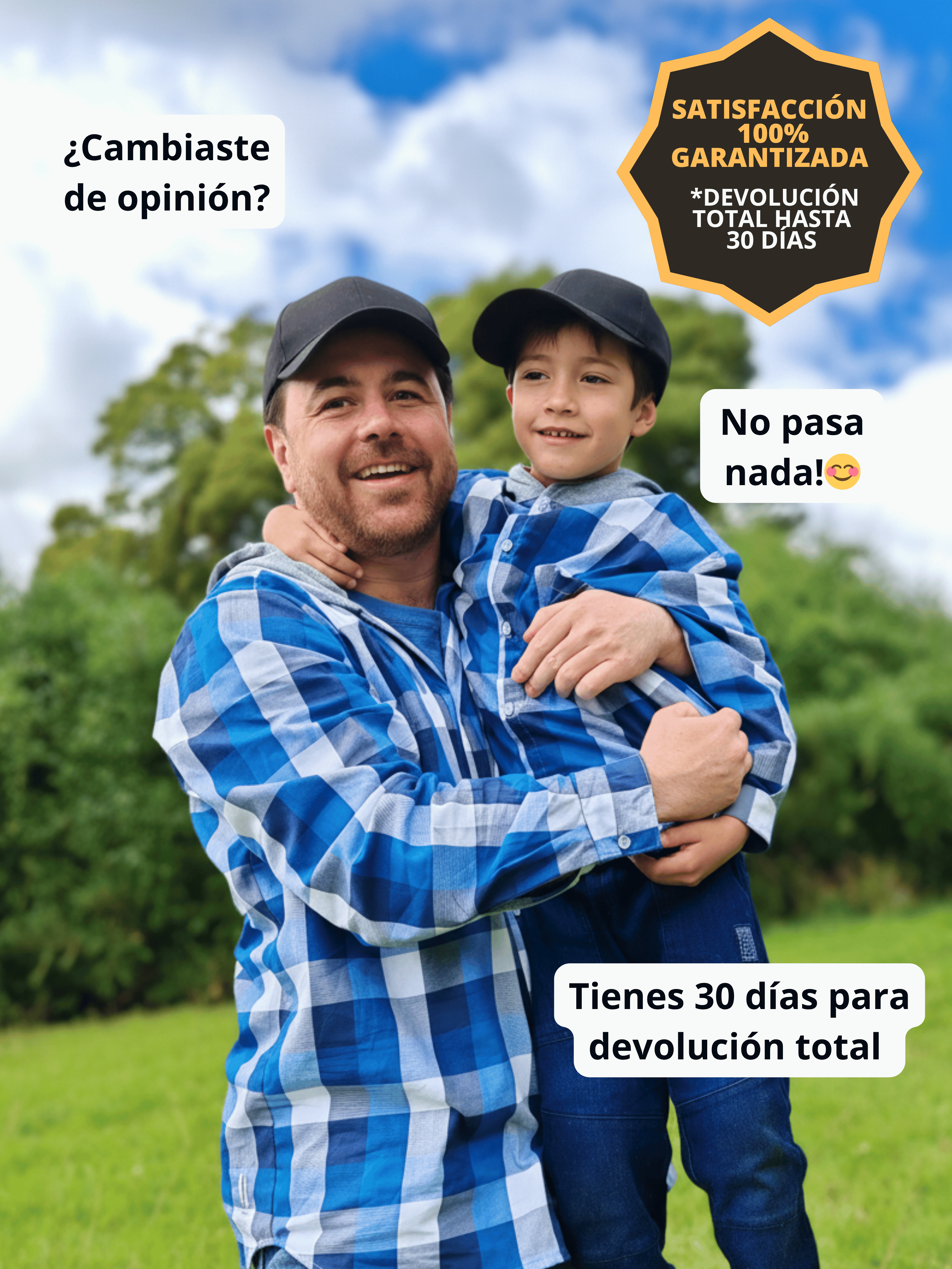 Pack 2 Camisas con capucha Papá + hijo/a cuadros azul con blanco