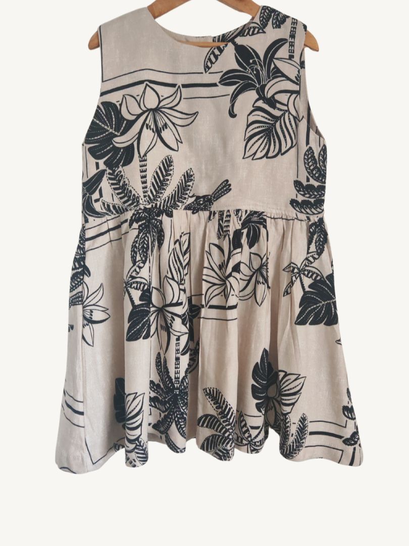 Vestido Niña Tropical Crudo/Negro 100% Viscosa