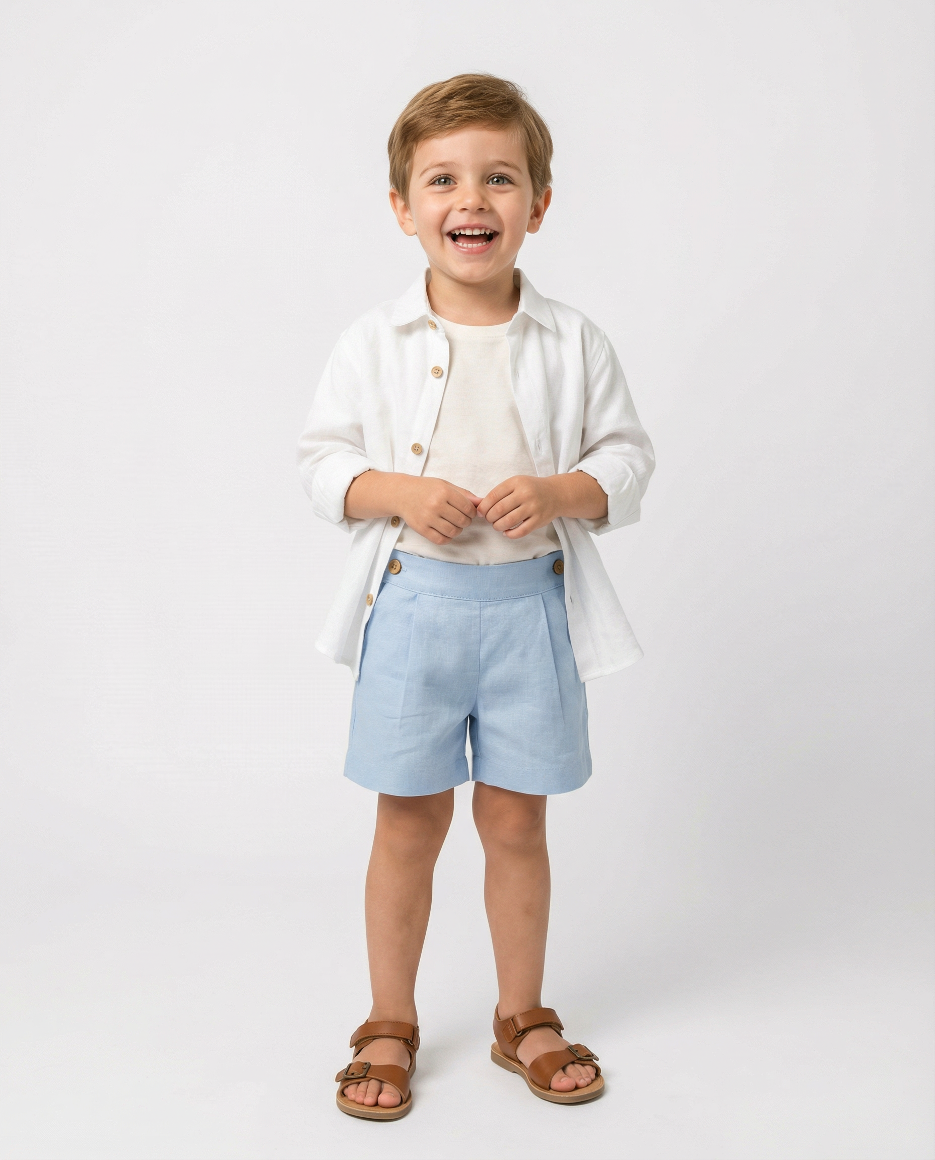 Short niño 100% Lino color Celeste