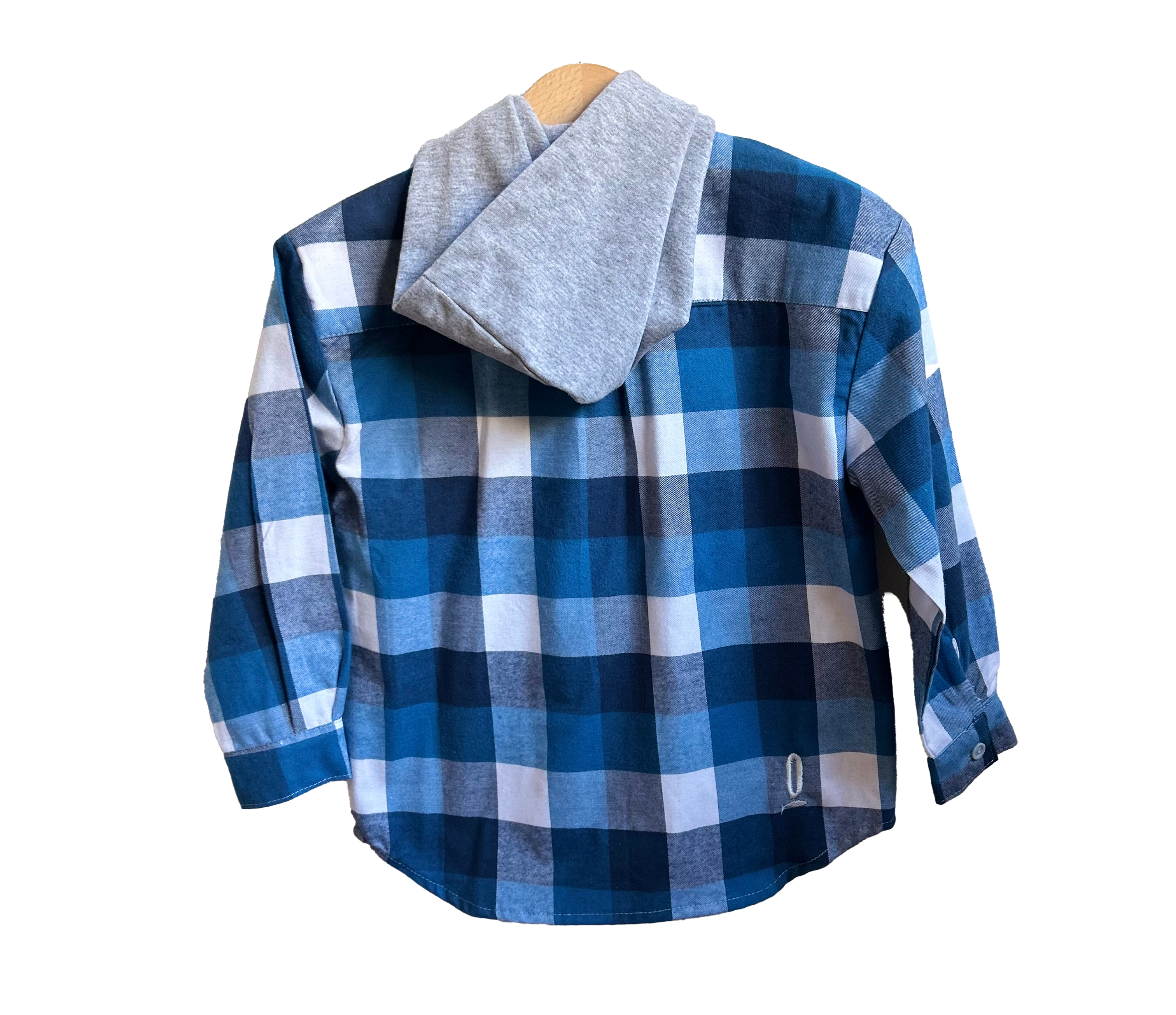 Camisa con capucha niño/a 100% algodón Franela cuadros azul con blanco