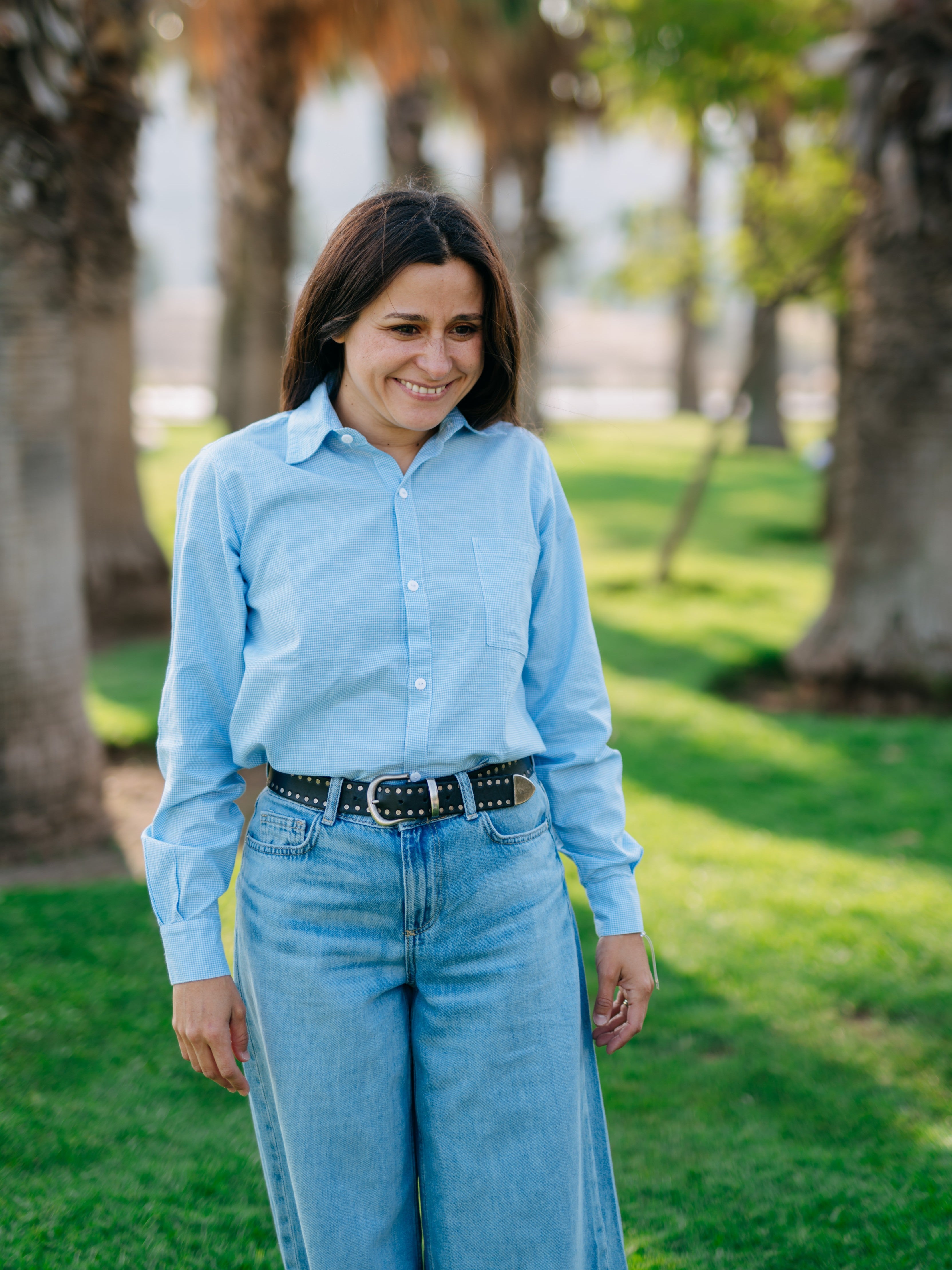 Camisa Mujer cuello camisa 100% algodón estilo Vichy