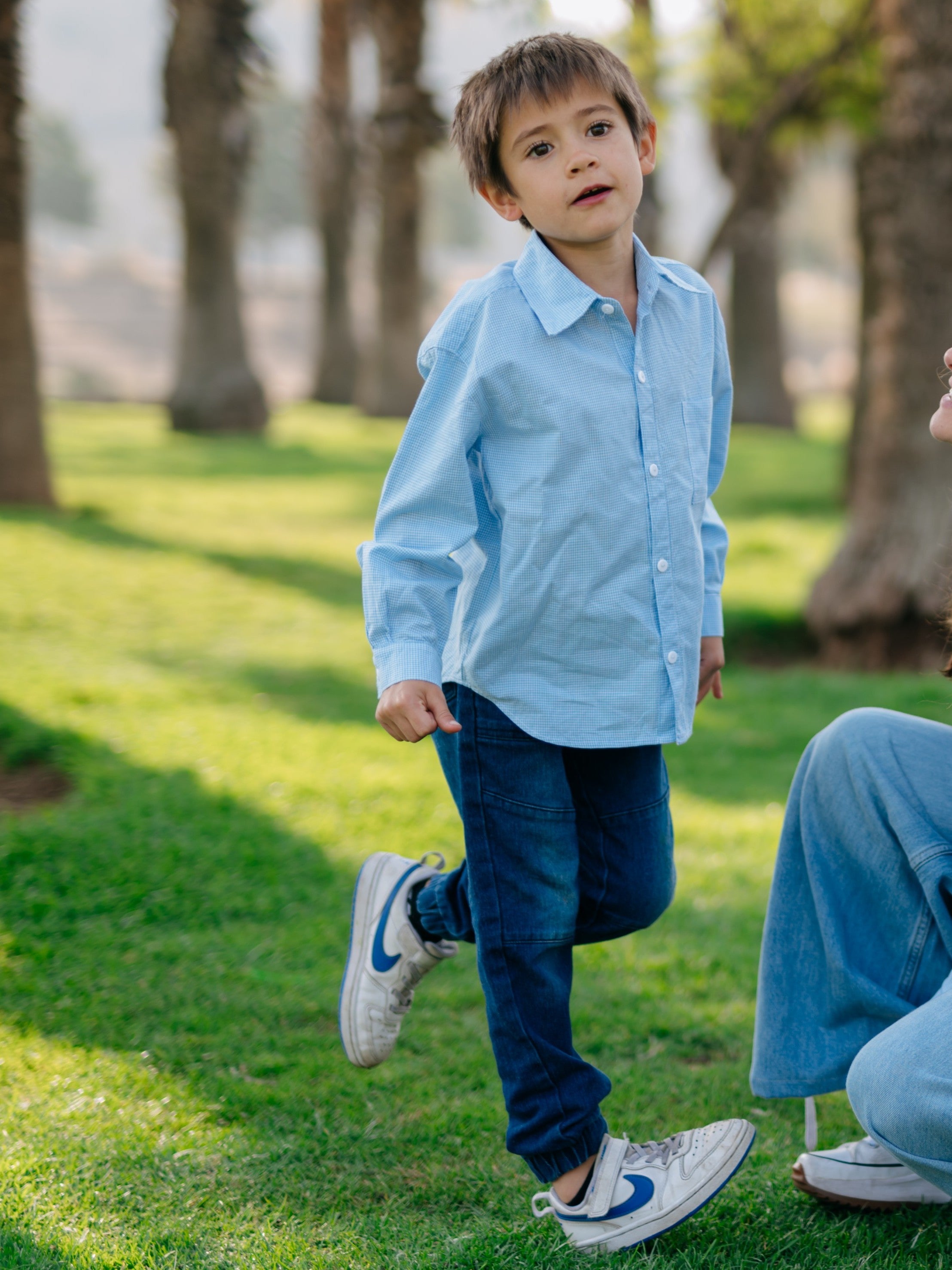 Camisa niño cuello camisa 100% algodón estilo Vichy