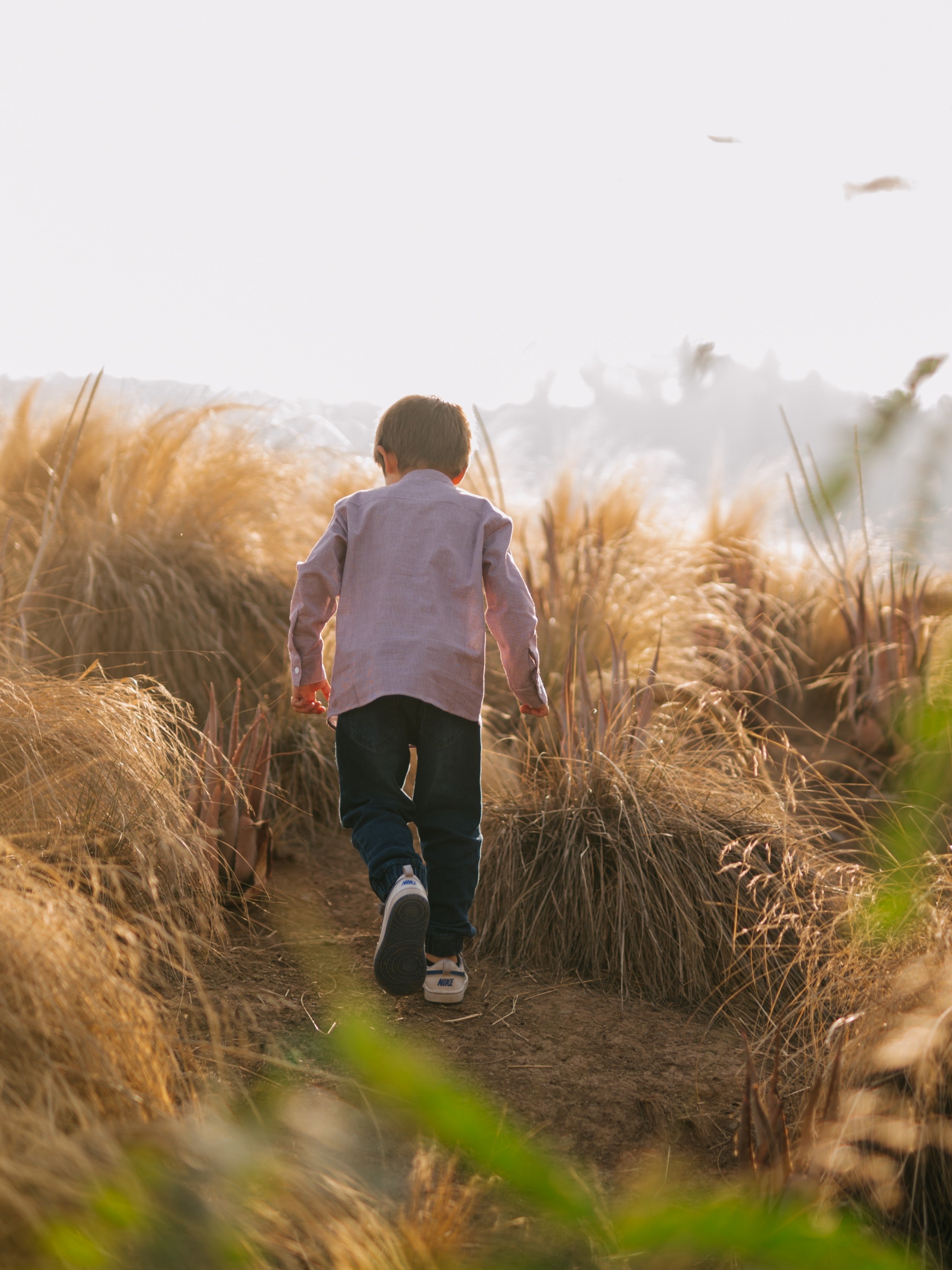 Camisa niño cuello Mao 100% algodón estilo Vichy