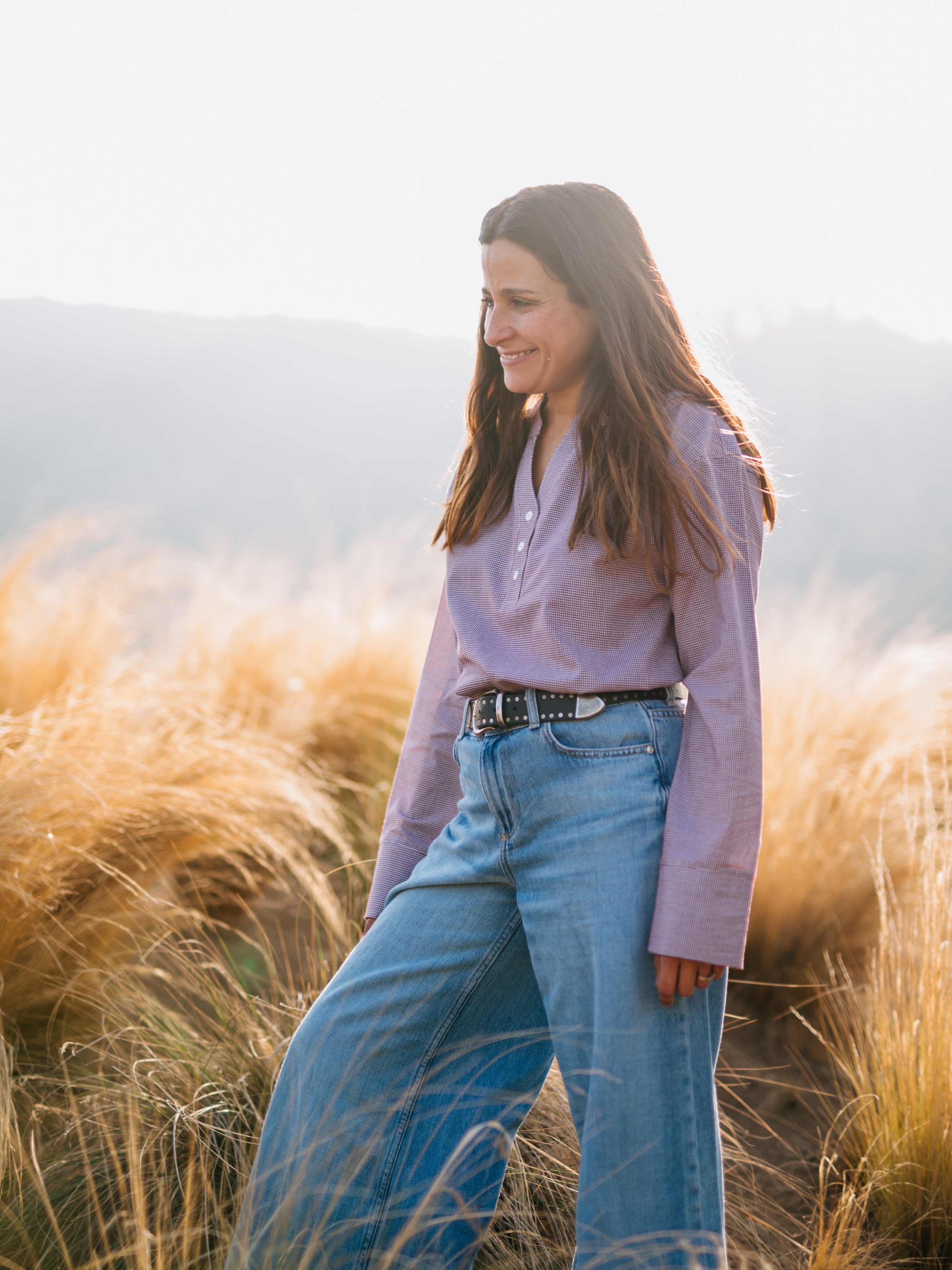 Camisa Mujer 100% algodón cuello V estilo Vichy