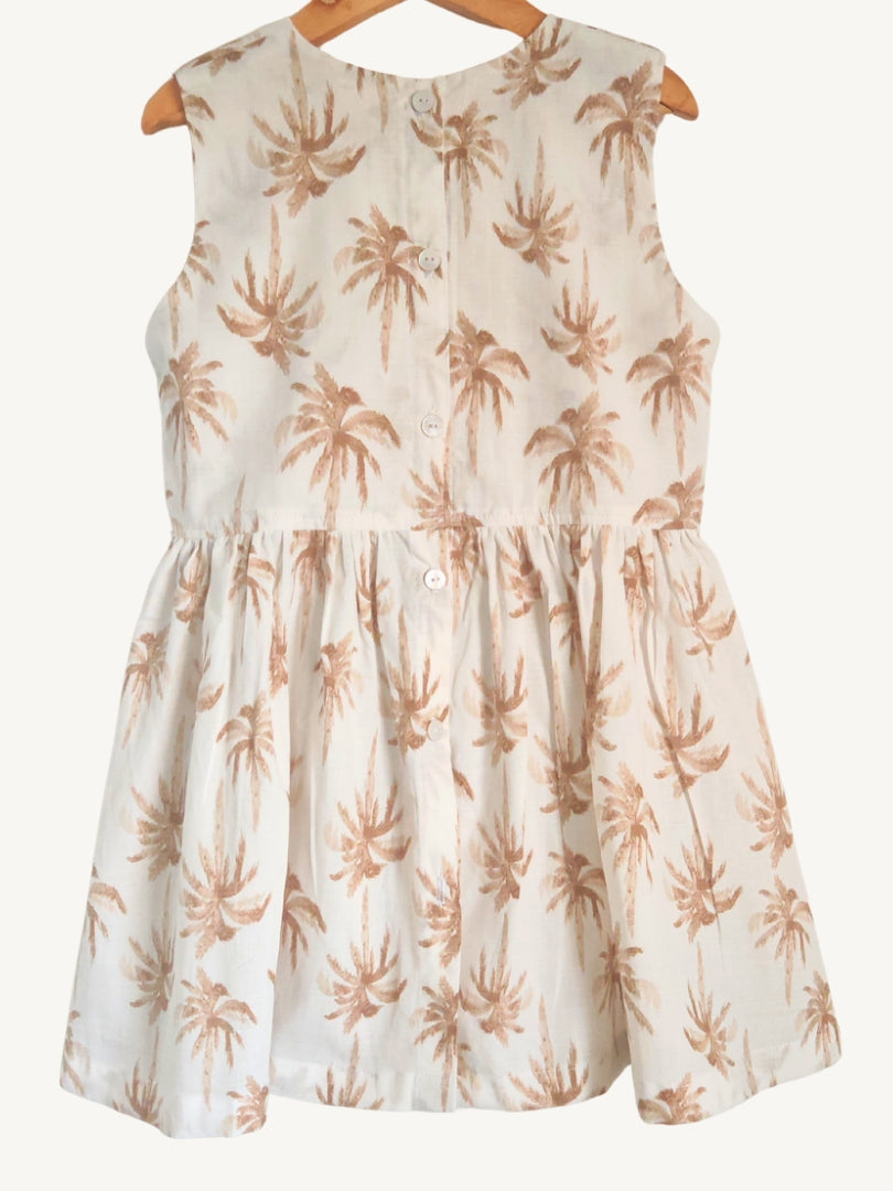 Vestido Niña Palmeras Crudo/Terracota 100% Algodón