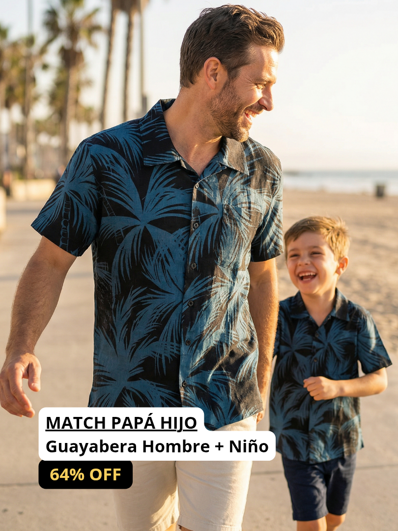 Pack 2 Guayaberas algodón Papá + Hijo/a Palmeras