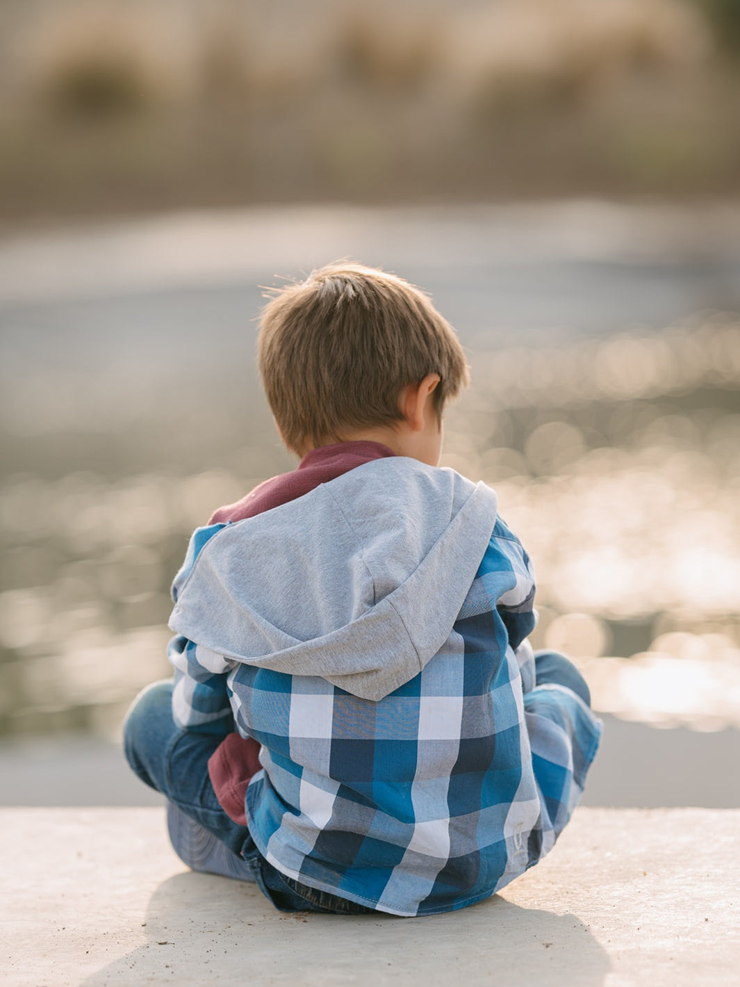 Camisa con capucha niño/a 100% algodón Franela cuadros azul con blanco