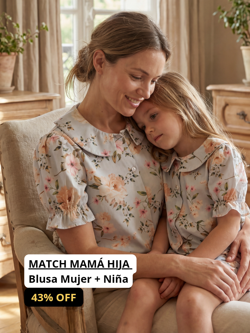 Pack 2 Blusas Mamá + Hija cuello Bebe Flores