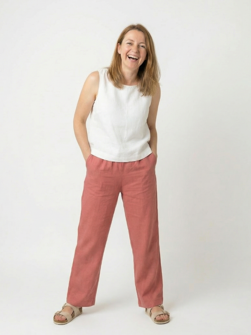 Pantalón Mujer 100% Lino color Terracota