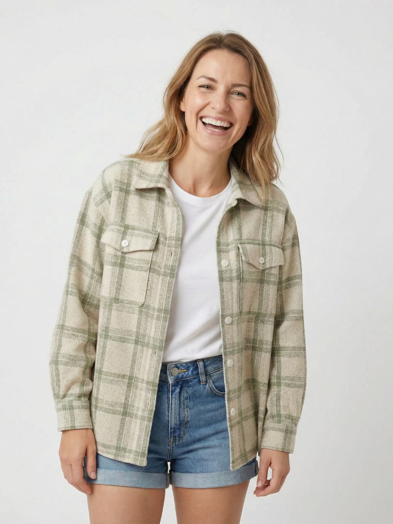 Camisera Mujer estilo Oversize verde con blanco 100% algodón