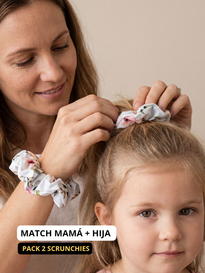 Pack 2 Scrunchie Floral celeste Mamá-Hija 100% Viscosa