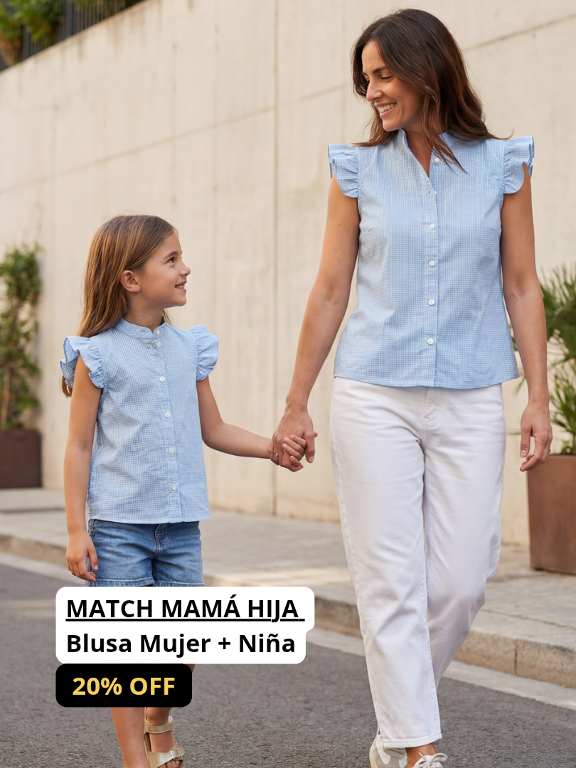Pack 2 Blusas Mamá + Hija Vichy celeste