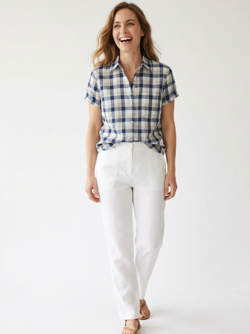 Camisa manga corta Mujer 100% algodón cuadrille