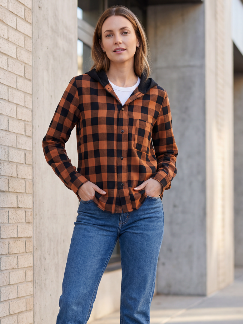 Camisa Mujer Franela Gustavo cuadros café con negro