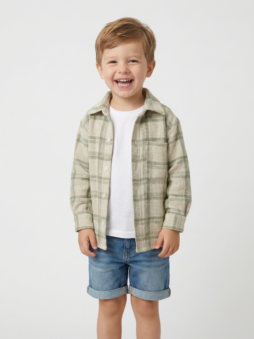 Camisera niño/a verde con blanco 100% algodón