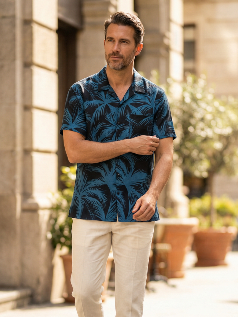 Guayabera Hombre Palmeras 100% algodón