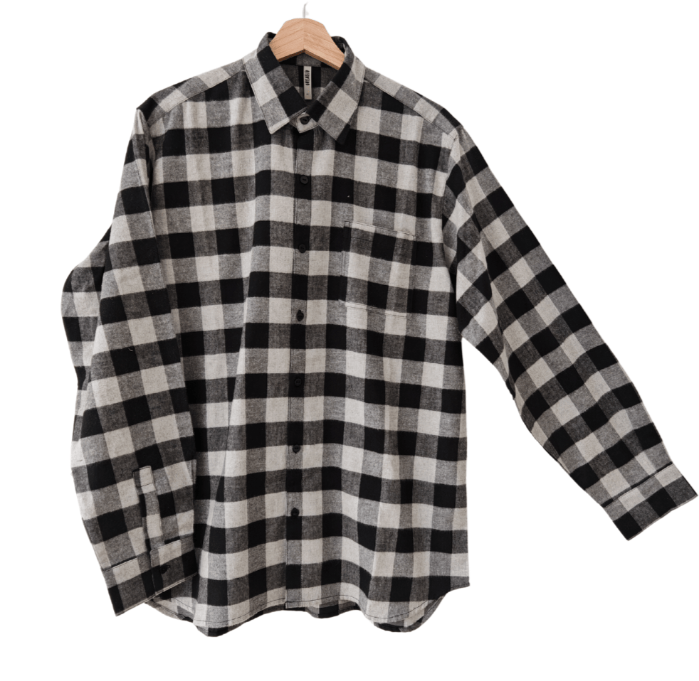 Camisa Franela Hombre Negro/Gris 100% Algodón