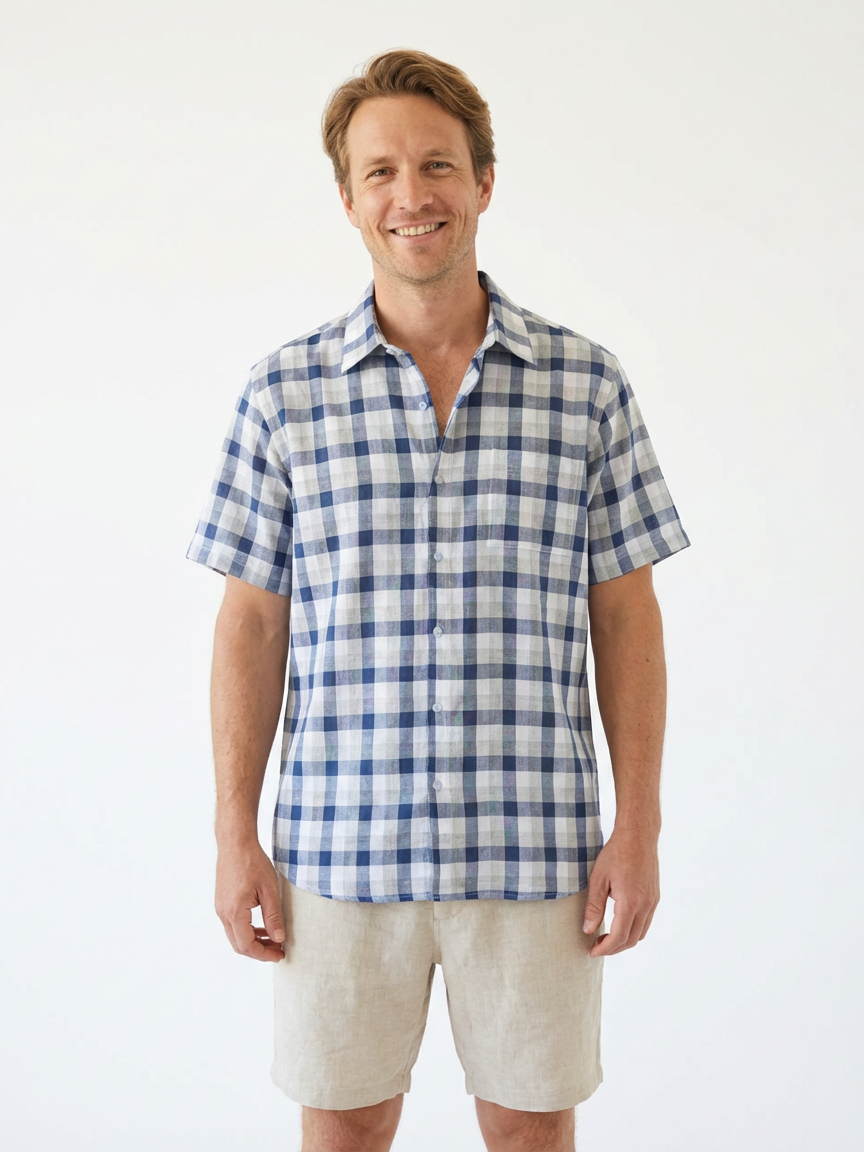 Camisa manga corta Hombre 100% algodón cuadrille