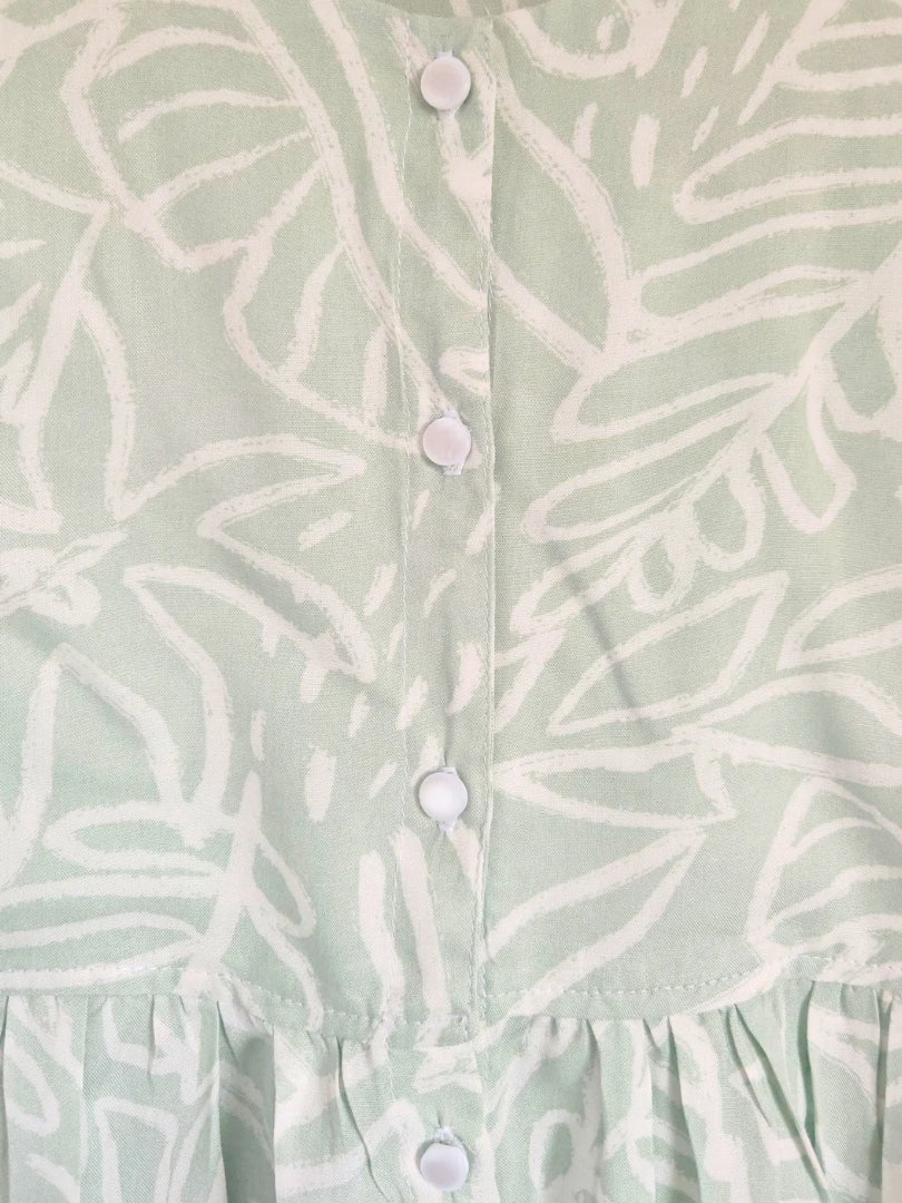 Vestido Niña Hojas Menta/Blanco 100% Viscosa