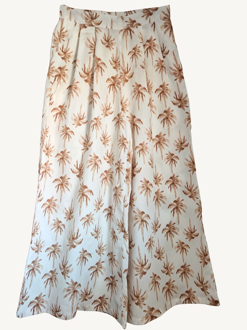 Pantalón Palazzo Mujer Palmeras Crudo/Terracota 100% Algodón