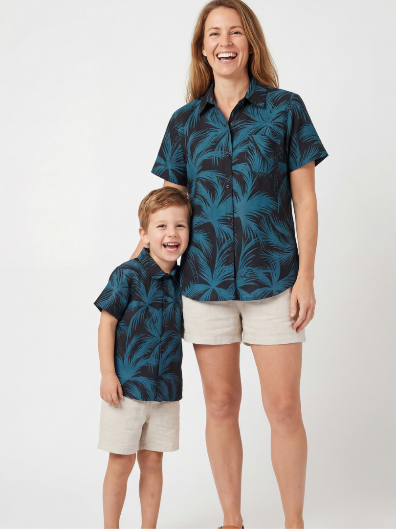 Pack 2 Guayaberas algodón Mamá + Hijo/a Palmeras